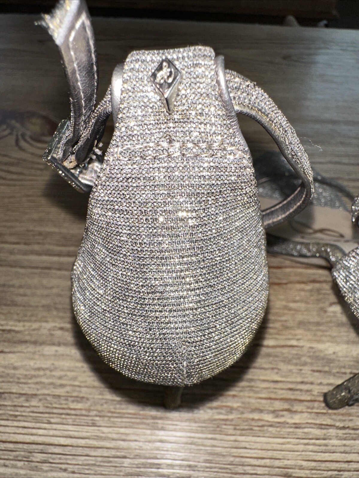 Sam Edelman Ariella Silver Glitter Ankle Strap Heels Size 7