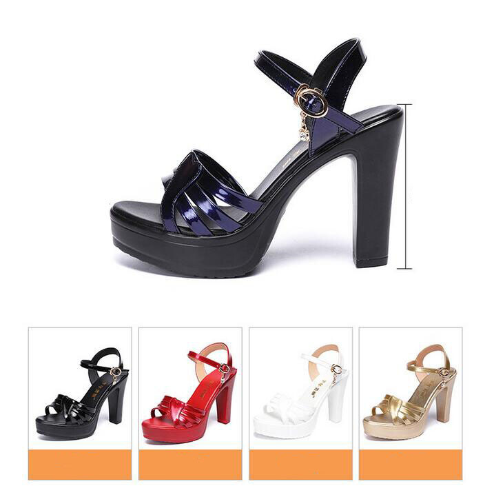 Women’s Ankle Strap Patent Leather Slingback Shoes Platform Block Heels Sandals