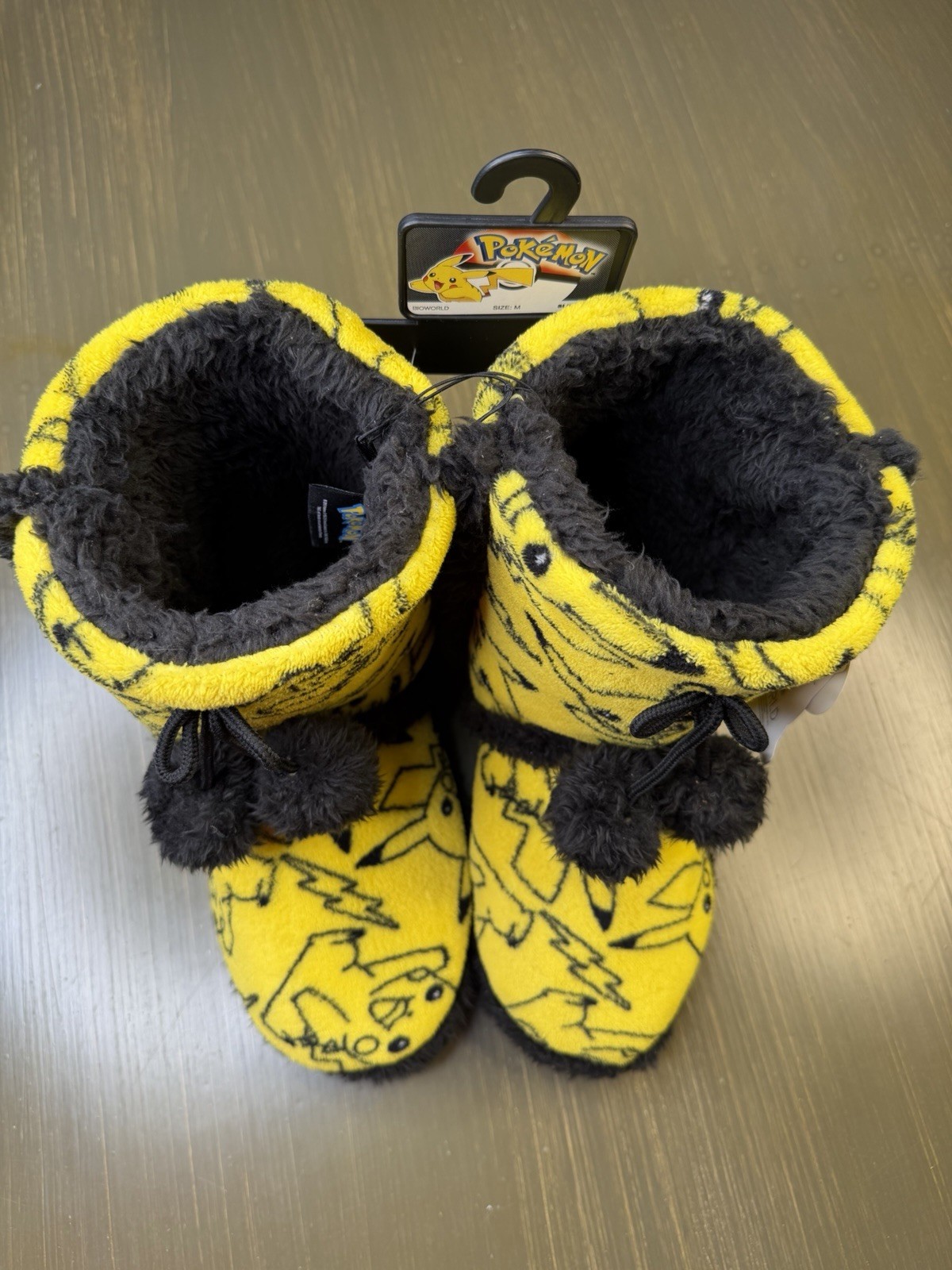 Pokemon Pikachu Plush Slipper Boots BioWorld Yellow Black Size M NWT Cozy