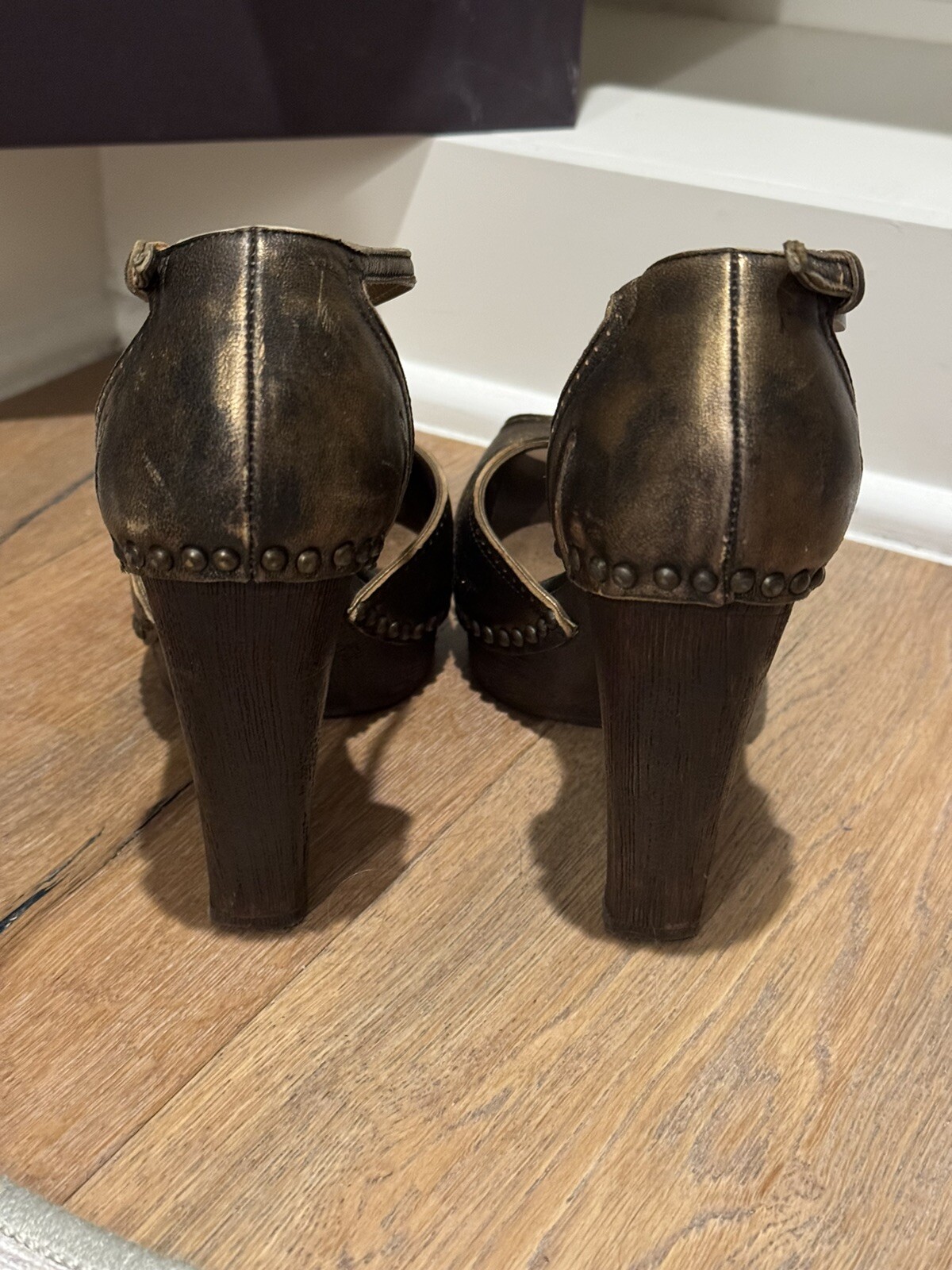 PRADA Bronze T-strap Heels