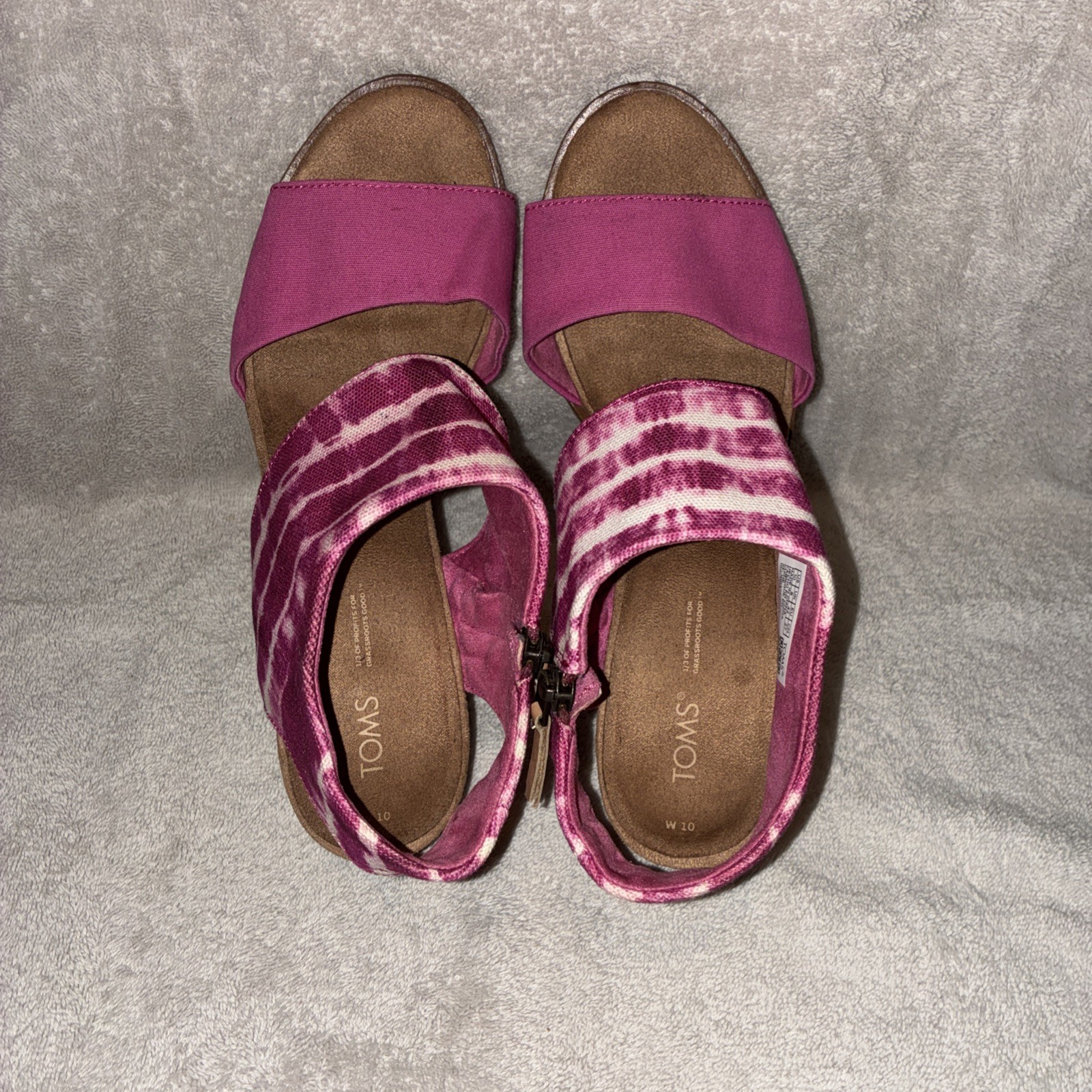 Toms Majorca Pink Tie Dye Cut Out Block Heel Sandals Zip Sides Sz 10 Boho Hippie