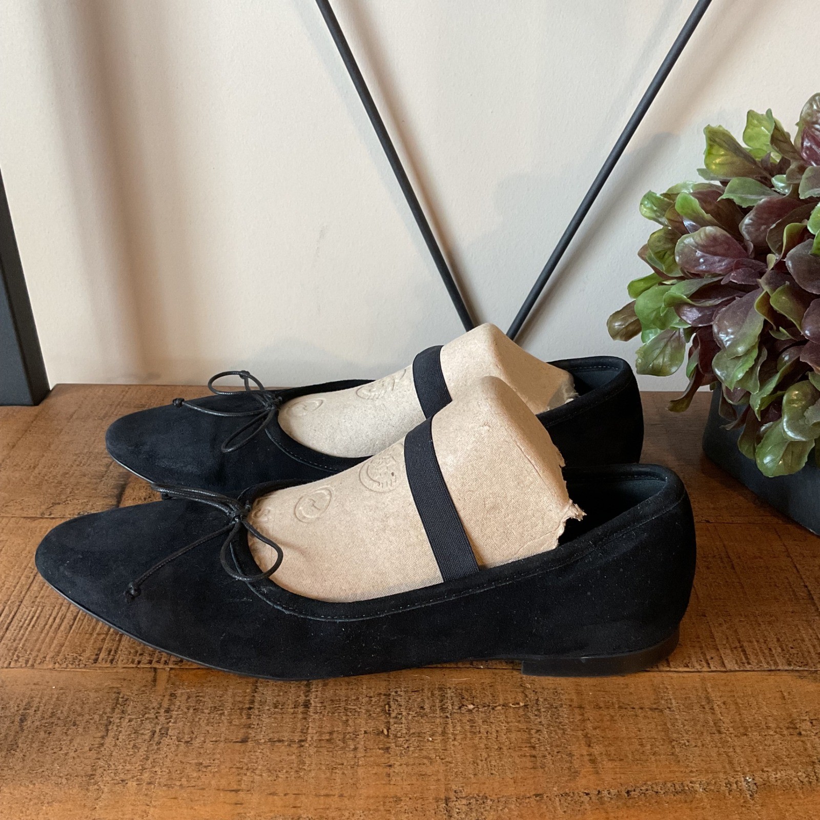 A. Soliani Como Strap Black Suede Mary Jane Ballet Flats Size 38.5 Made in Italy