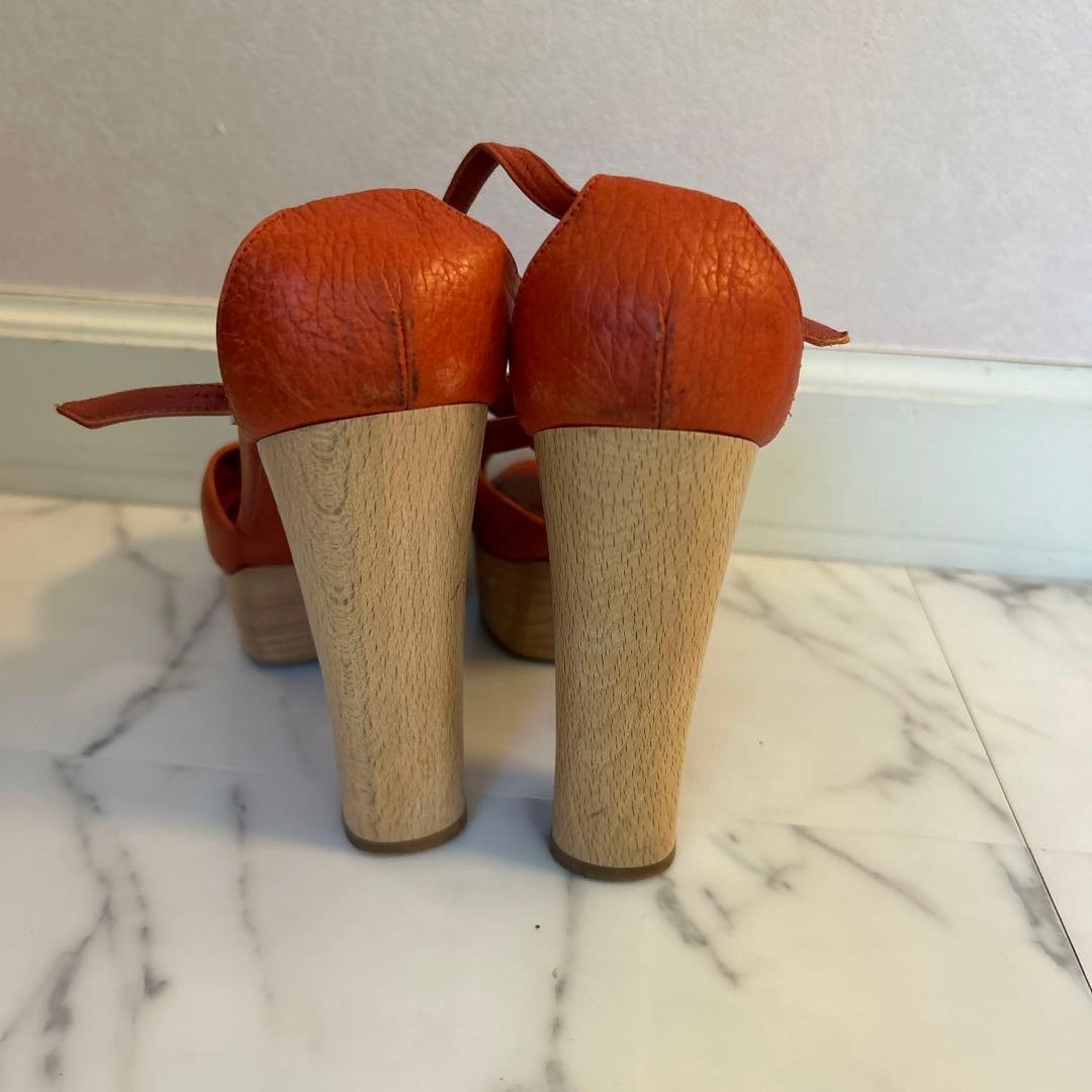 CHANEL Shoes Pumps Heel Cocomark EU 36.5 US 6.5 Leather Orange Authentic