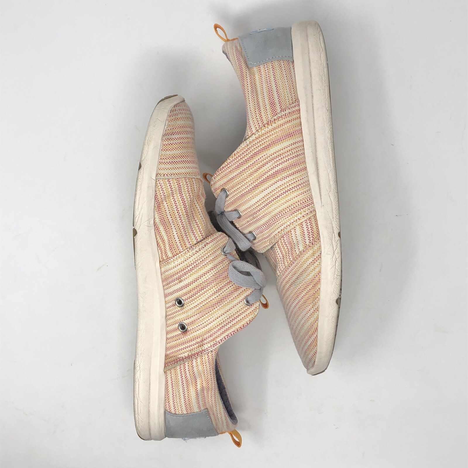 Toms Shoes Womens 9.5 Orange Striped Del Rey Canvas Trainers Lace Up Sneakers