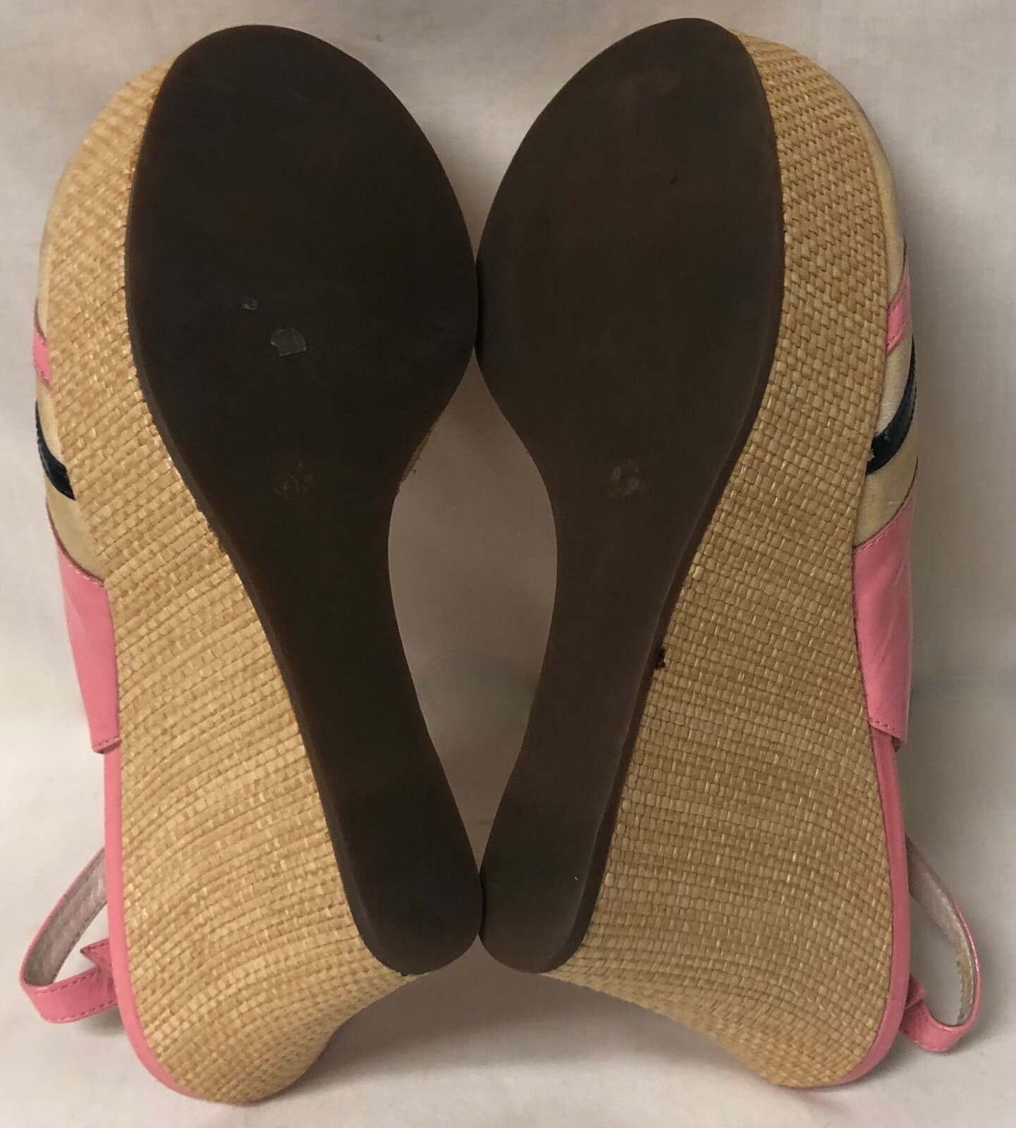 EMILIO PUCCI PINK CREAM & BLACK SATIN PATENT LEATHER SLINGBACK PLATFORM WEDGES 7