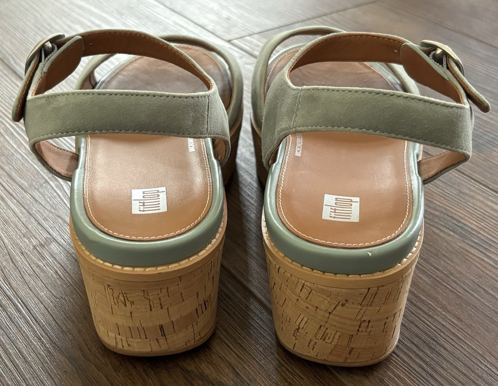 FitFlop Womens Eloise Cork-Wrap Leather Wedge Sandals Back-Strap Mint Green Sz 9