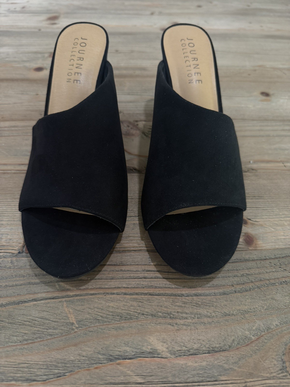 Journee Collection Allea Block Heels, Faux Black Suede, Size 12, New No Box