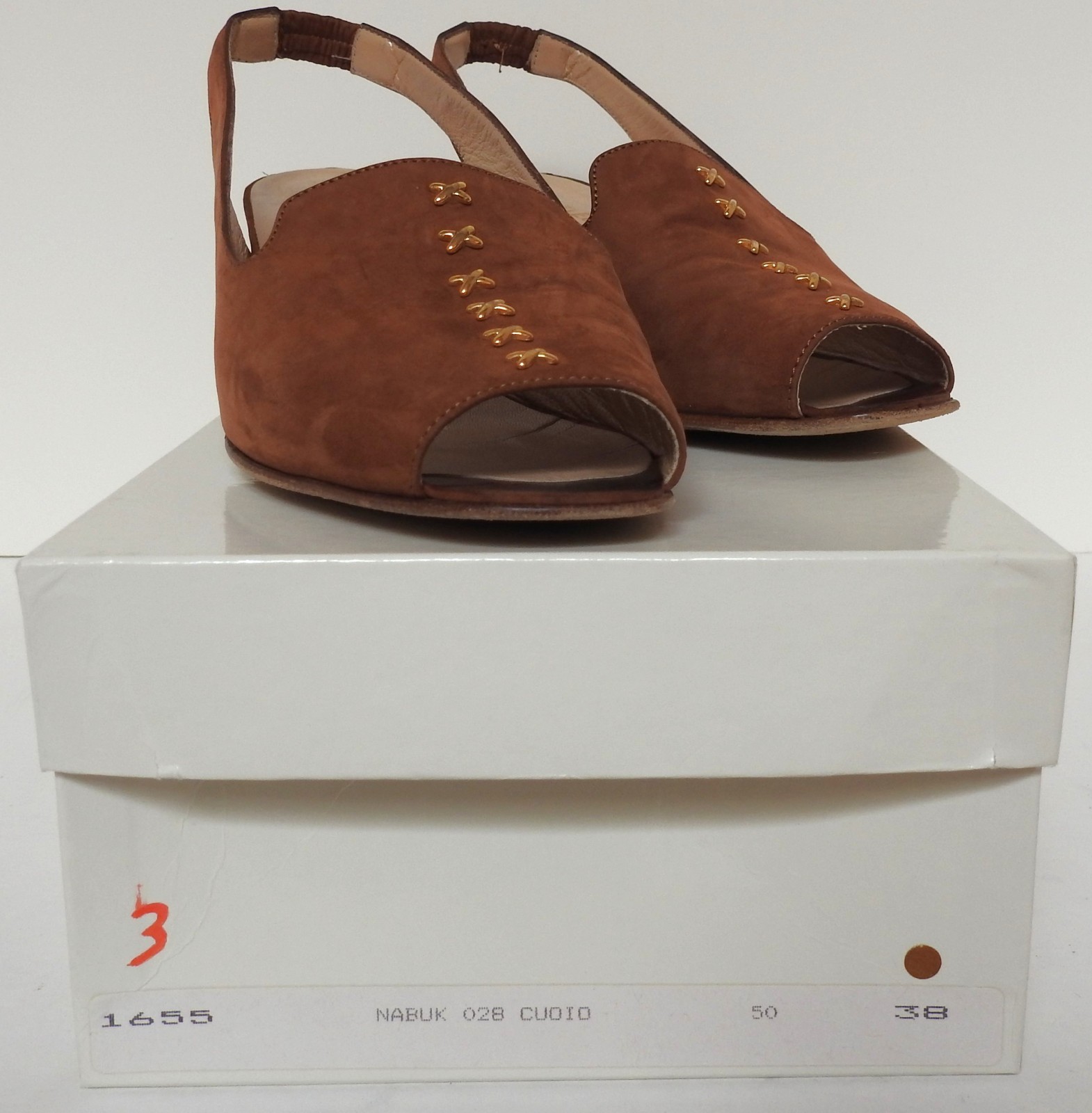Electa Vero Cuoio Italy Brown Nubuk Sling Back Heels sz 7.5 EU 38 *ship w/o box