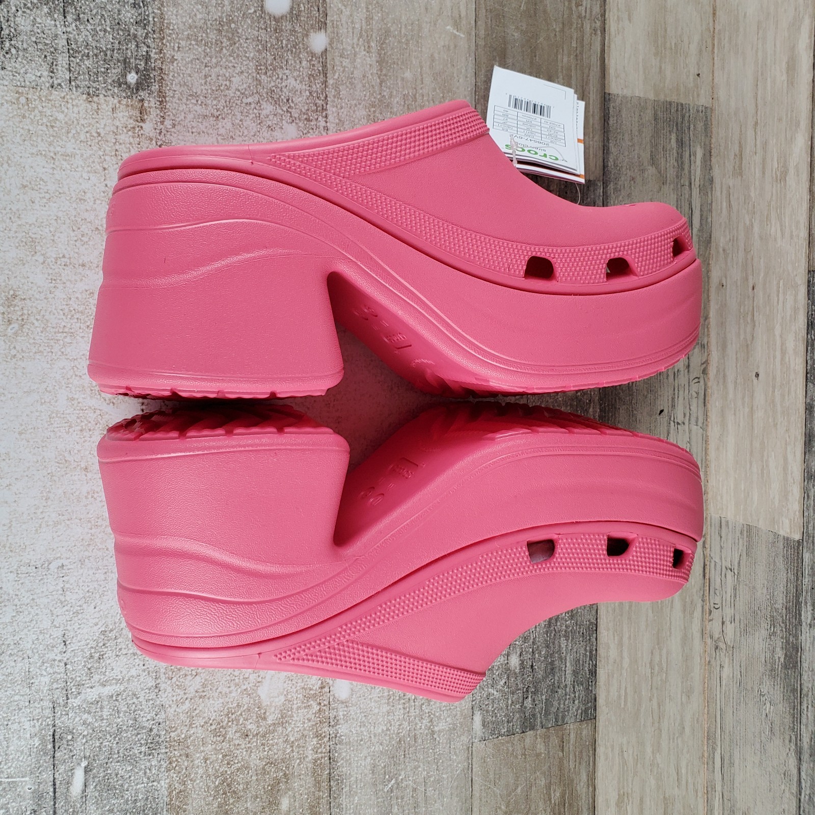 Crocs Siren Clogs Sz 11 Hyper Pink Rubber Platform Slip On Block Heel