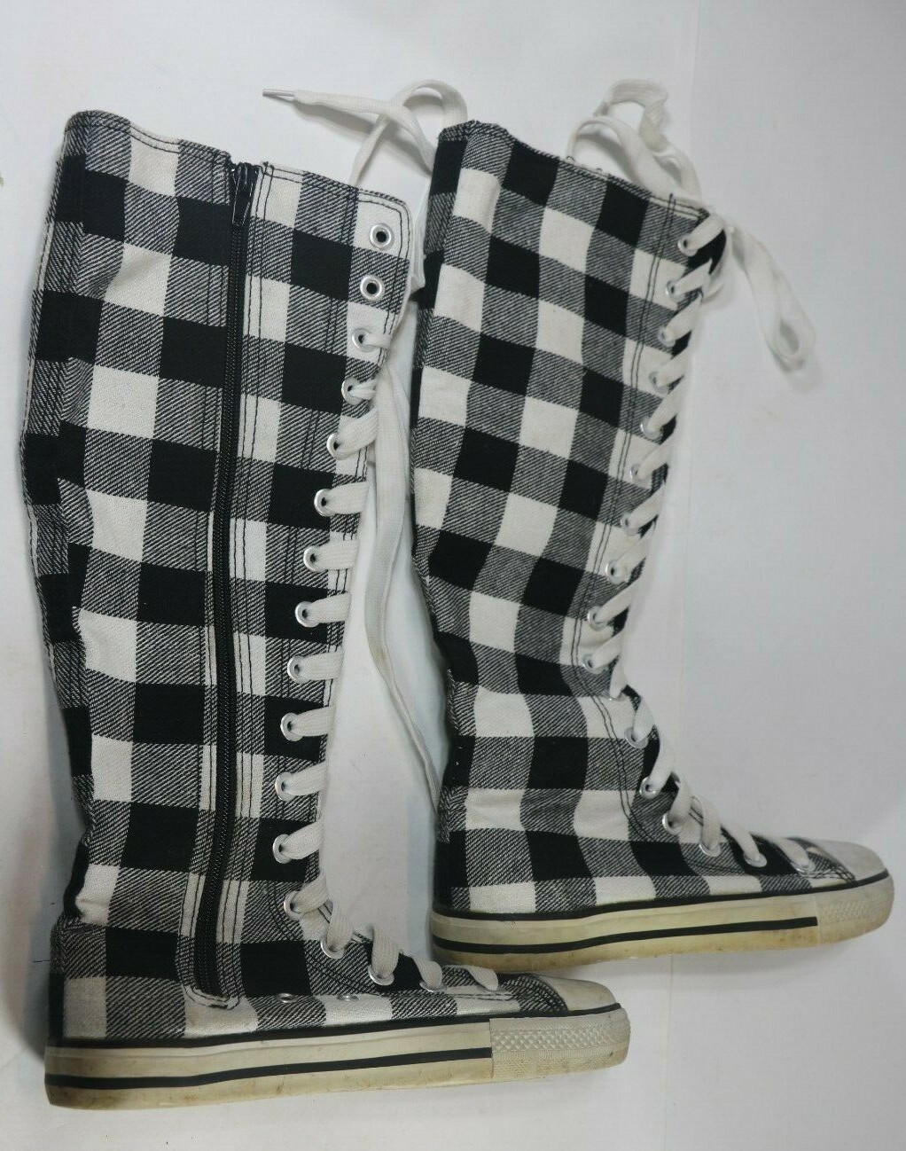 Black & White Knee High Sneakers Zip Cotton 15″ Tall Women’s US Size 4