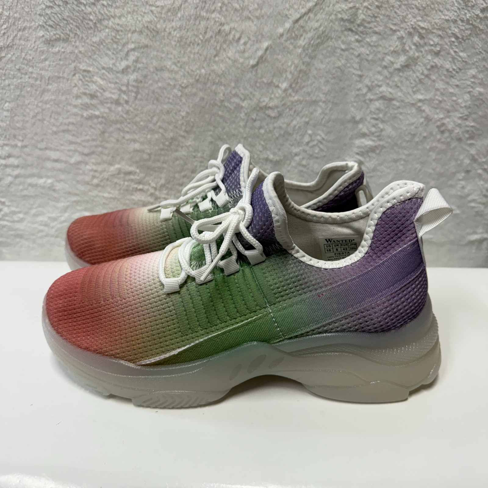 Wanted Fiesta Womens US 8 Running Shoes White Multi Rainbow Athletic Sneakers