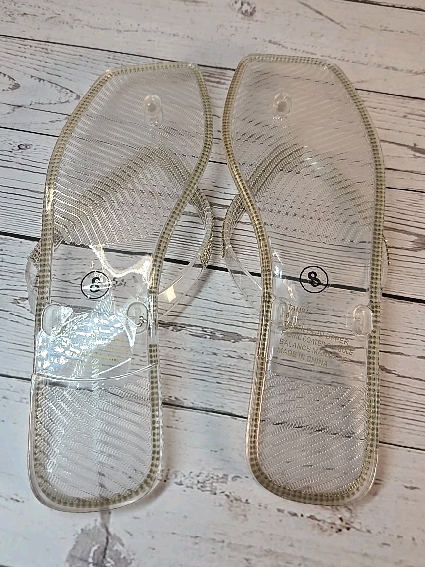 Lauren Lorraine Tampa Clear Sandals Size 8 Bling Flip Flops Sparkle Fabulous