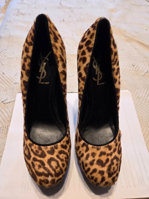 AUTHENTIC – YSL Yves Saint Laurent Leopard Calf Hair Tribtoo Platform Pump