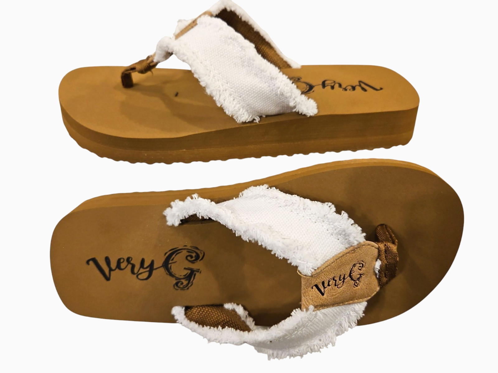 Very G Flip Flops Womens 8.5 Slip On GJazz 3 White Frayed Bohemian Beach New