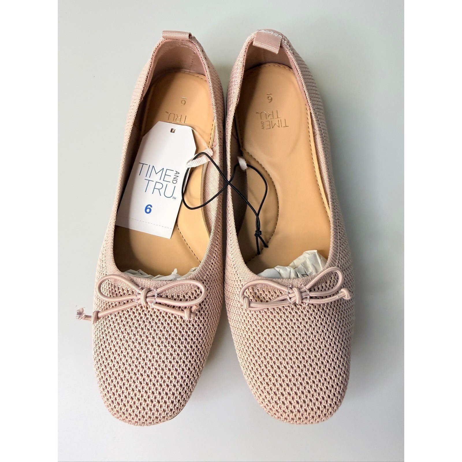NEW Time & Tru Pink Knit Ballet Flats Bow Slip On Shoes Women’s Size 8 NIB