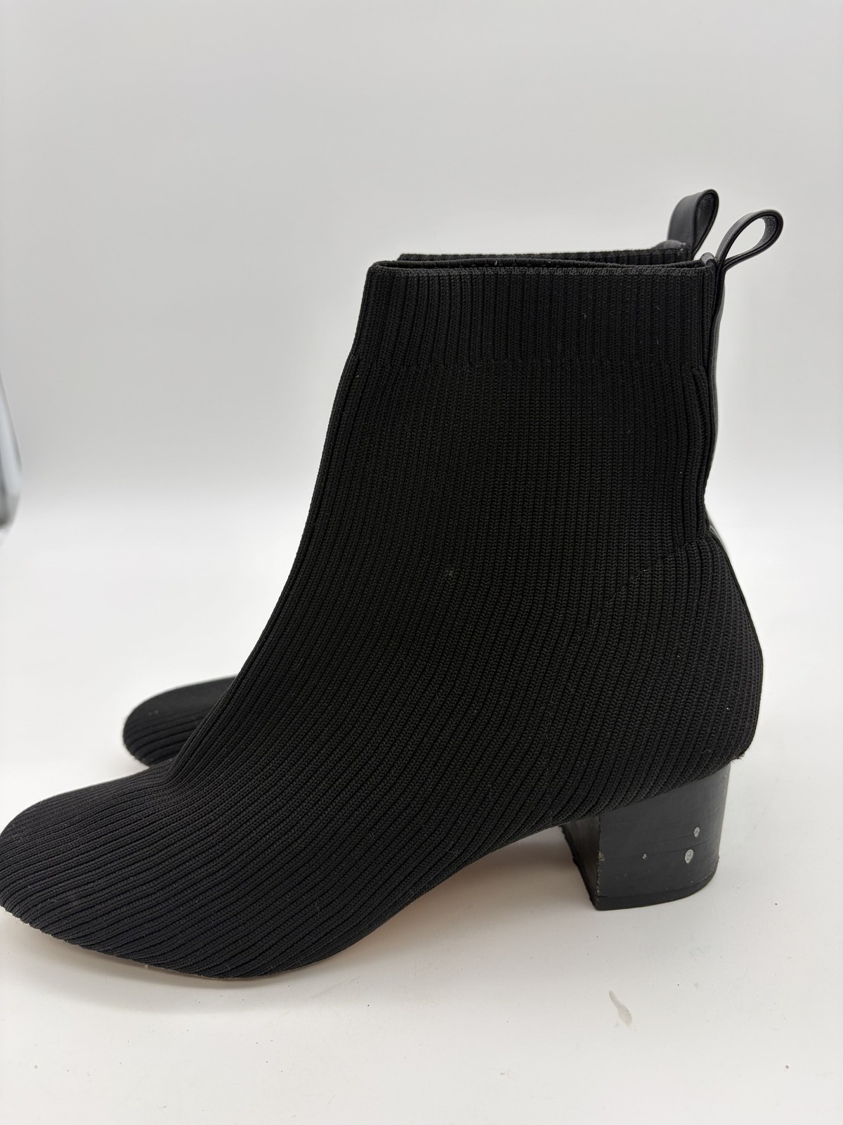 Black Knit Sock Booties Ankle Boots Block Heel Women’s Size 7.5 R-1