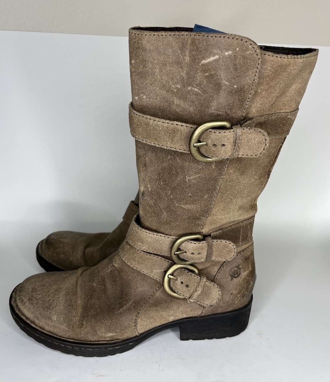 Born Riding Boots Women Size 7.5M Brown Leather Straps Buckle