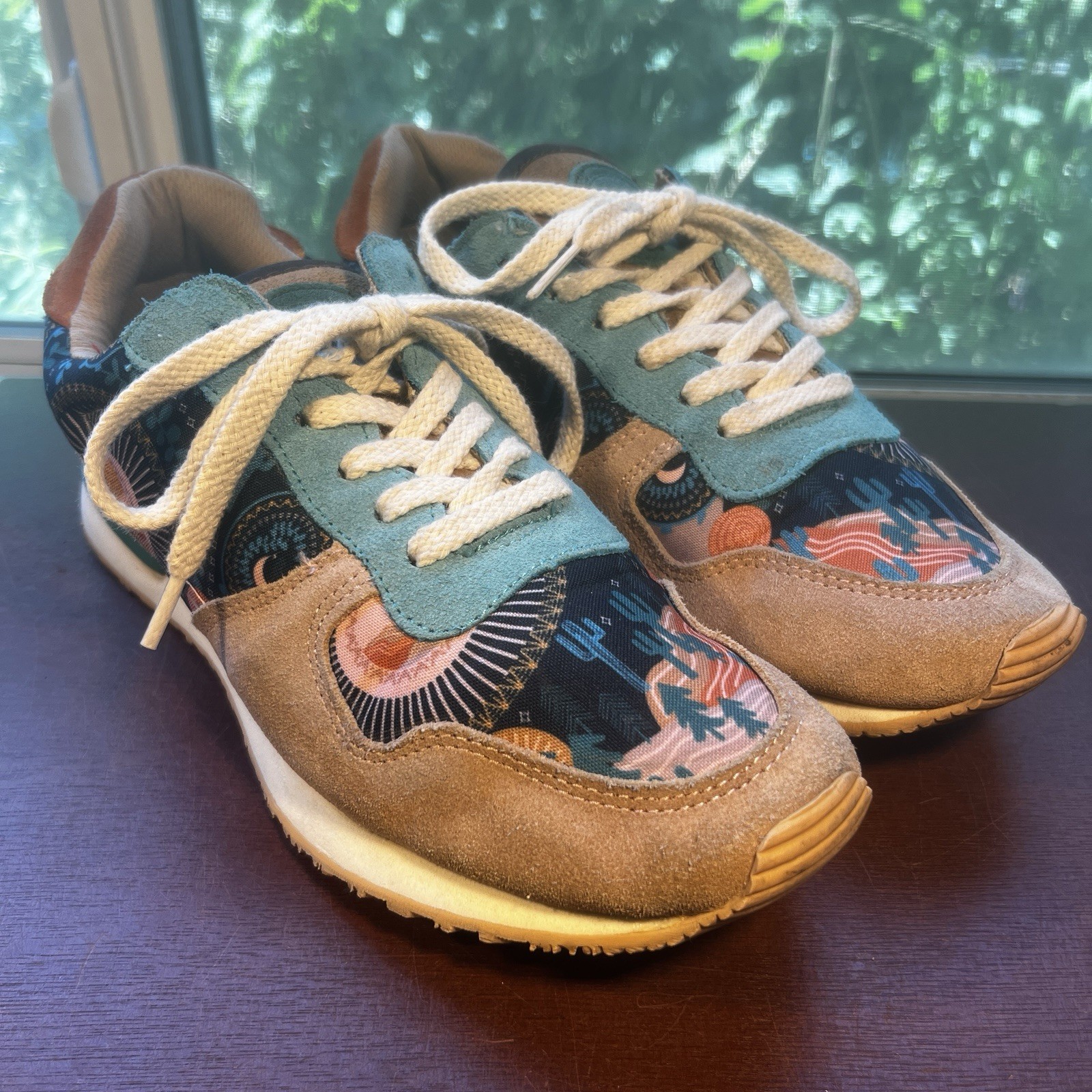 Inkkas Socorro Women’s Sz 11 Shoes Tan/Turquoise Leather Athletic Sneaker Cactus