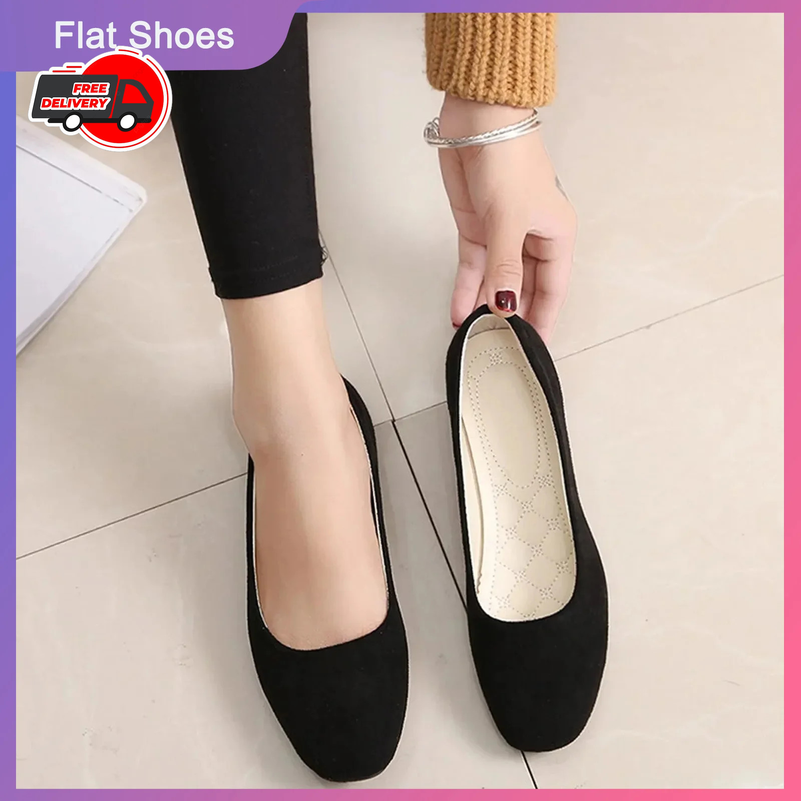 Womens Flats Ballet Shoes Slip on Comfortable Soft Casual Dress Shoes Square New