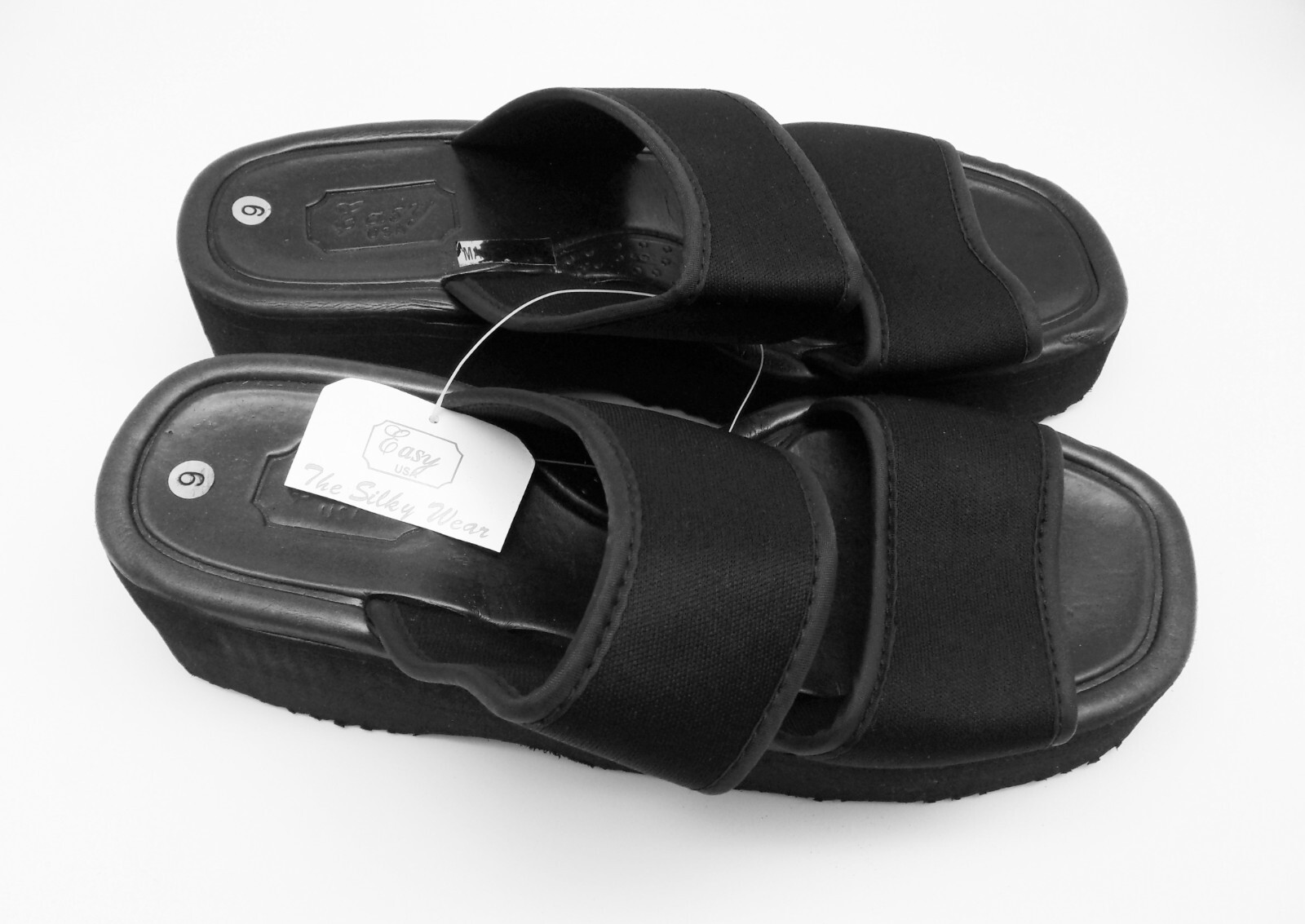 Easy USA Women’s Black Double Strap Slide Platform Sandals 6, 7, 8, 9, 10, 11