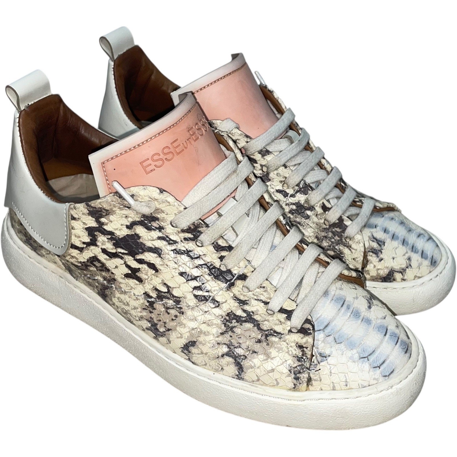 Esseutesse Beige Pink Phyton Skin Sneakers Size: EU 36 US 6.5