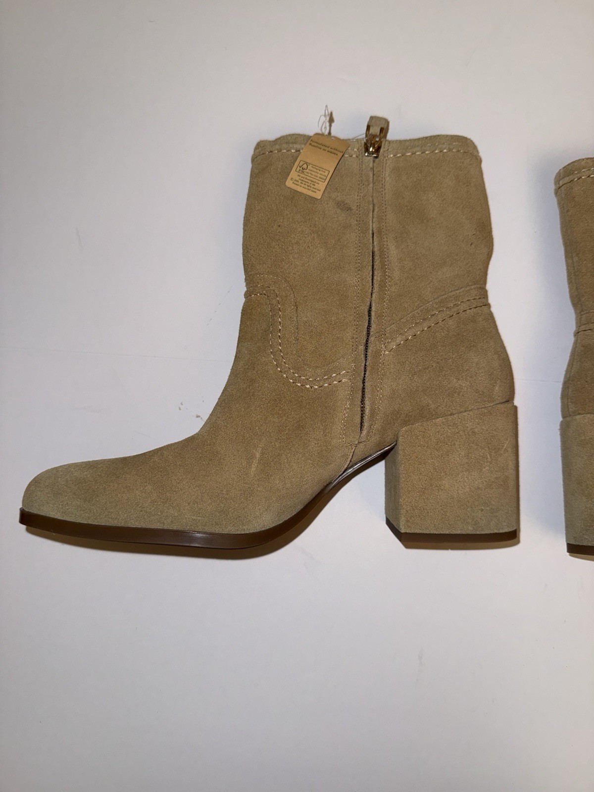 Vince Camuto Women Ankle Boots 11 Suede Pailey Tan Block Zip Scotchguard NEW