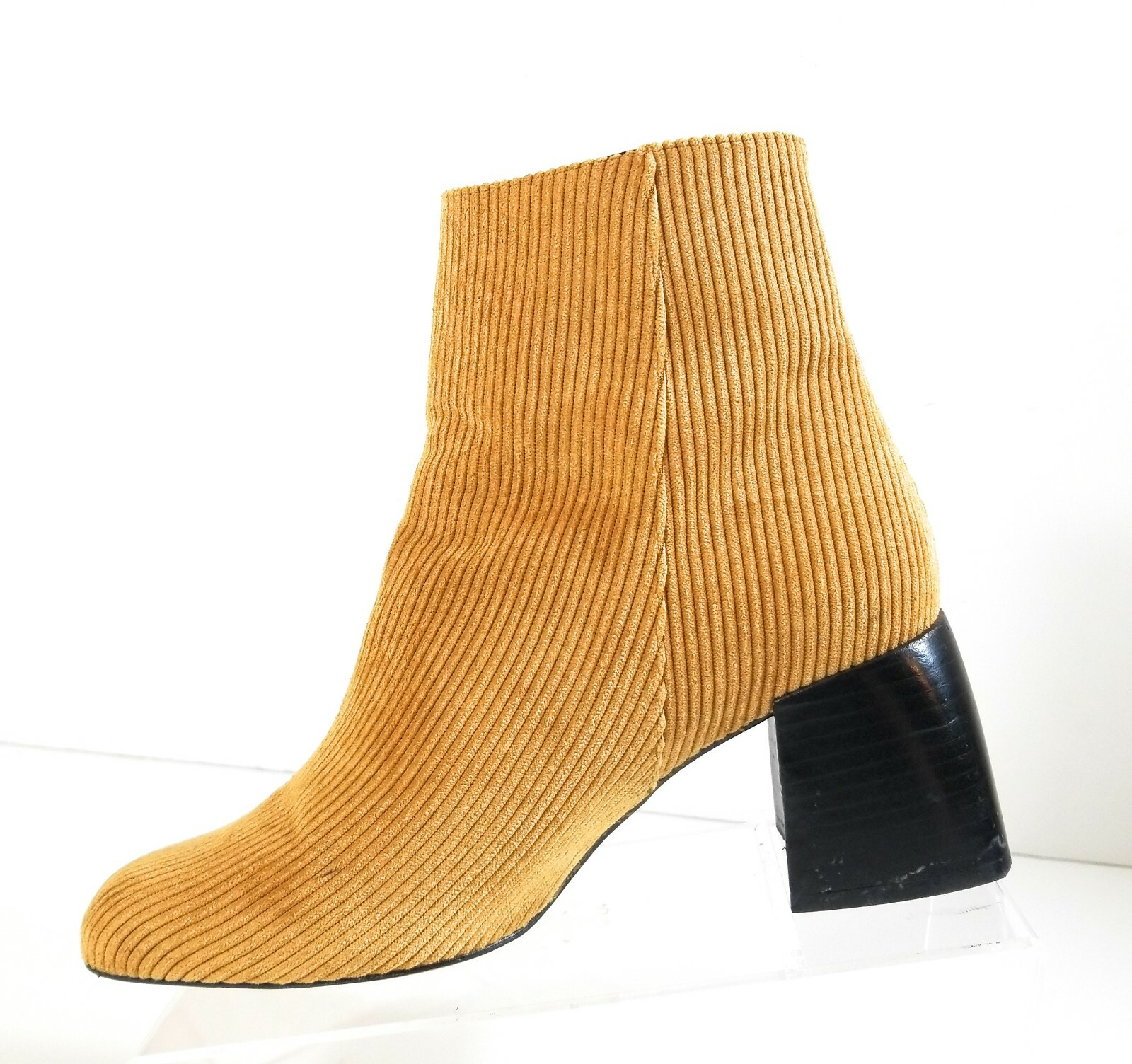 Free People Women Boots Brown Heels Textile Leather Ankle Zip Up Booties Size 39