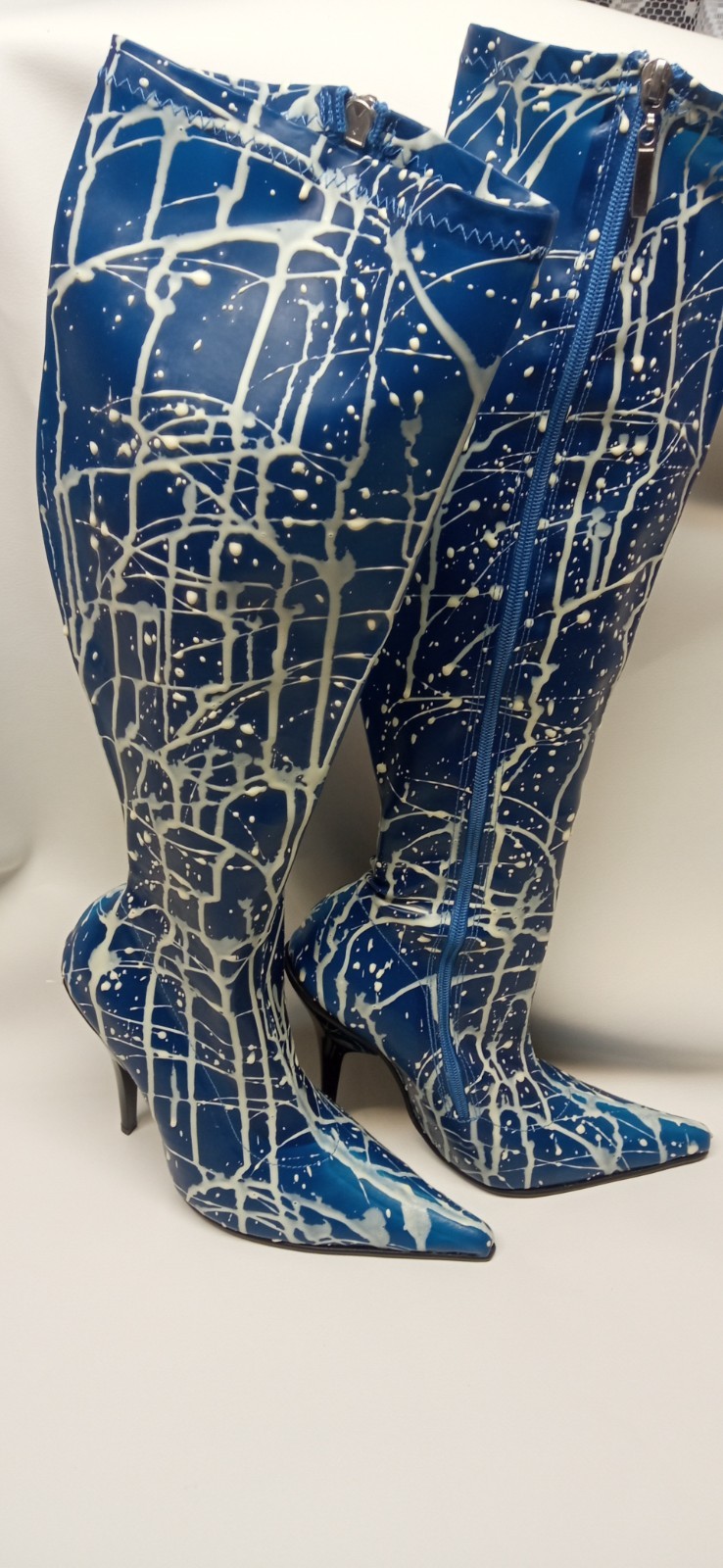 Handmade rubber boots knee high blue and female heel 12cm – size 43
