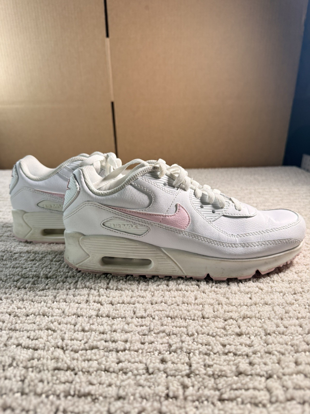 8 WOMEN’S / 6.5 Y NIKE AIR MAX 90 WHITE PINK CD6864-121 RUNNING SNEAKERS
