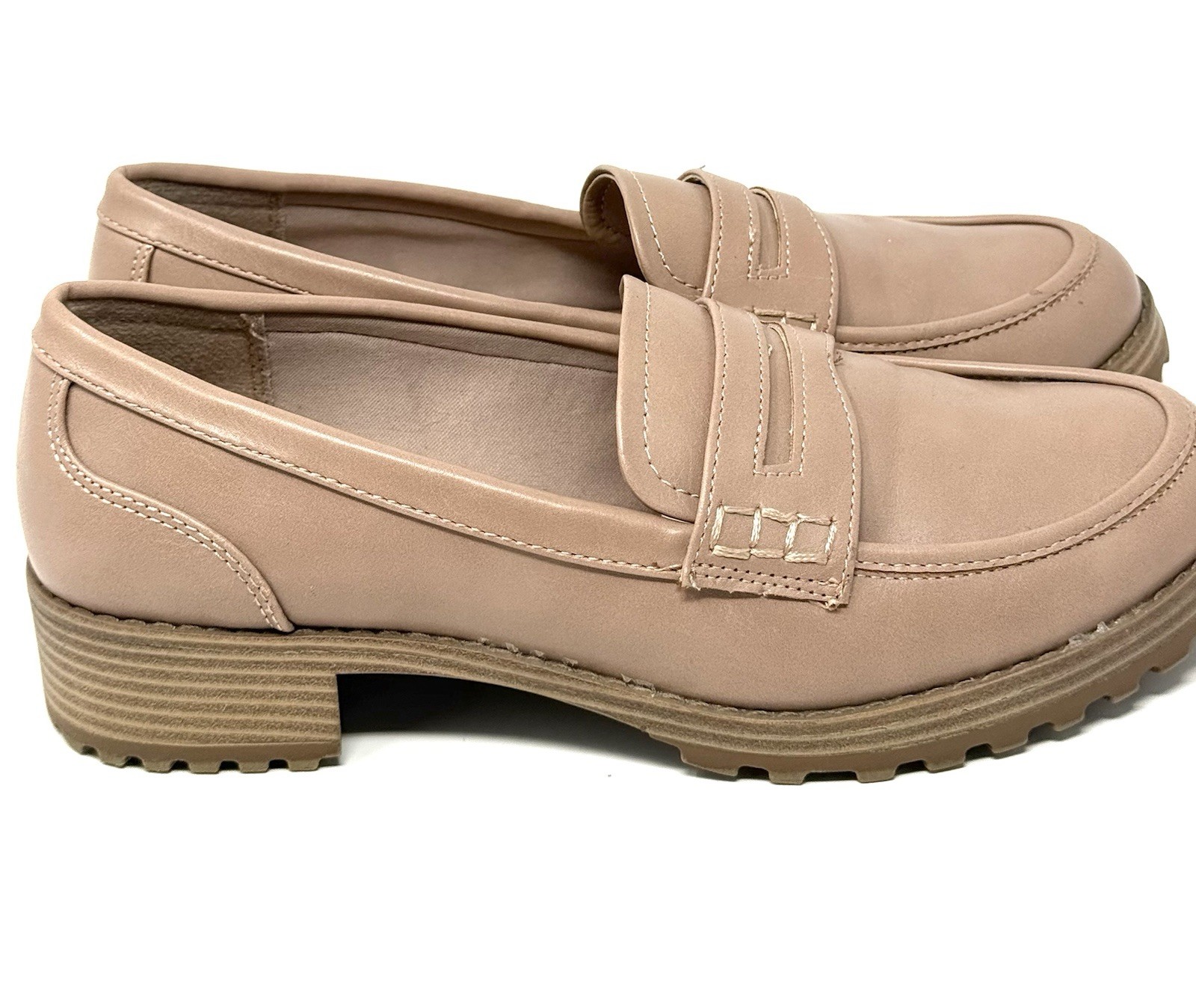 Time and Tru Women’s Penny Loafers Blush Pink Lug Sole Memory Foam Size 9