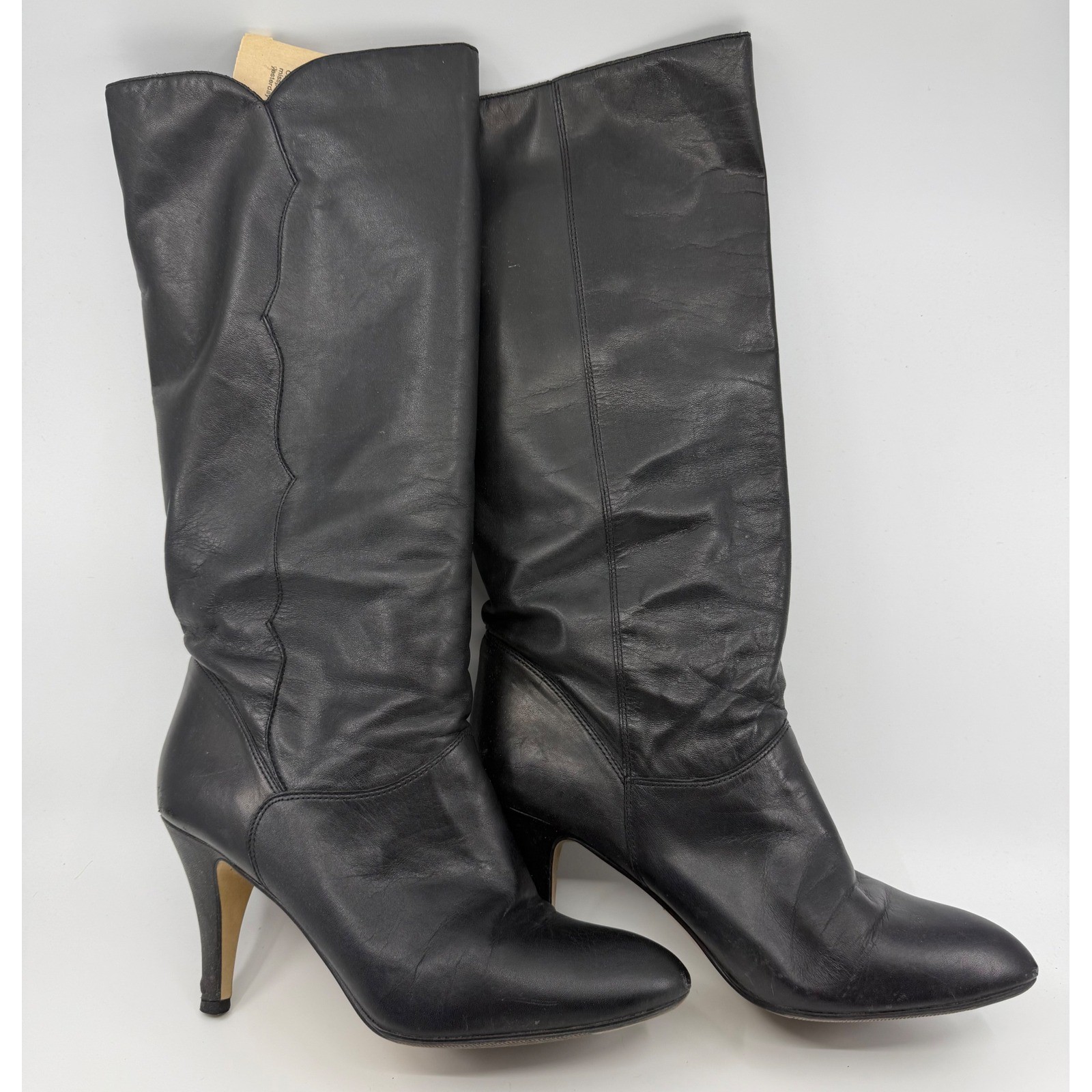 Vintage Nine West Jocelyn Black Leather Tall Stiletto Boots Womens 10M Brazil