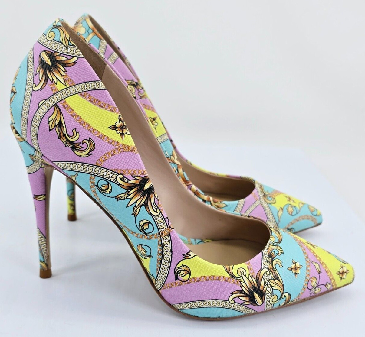 ALDO Stessy Multi Lavender Yellow Aqua Size 8 Women’s 4.25” High Heel Pumps