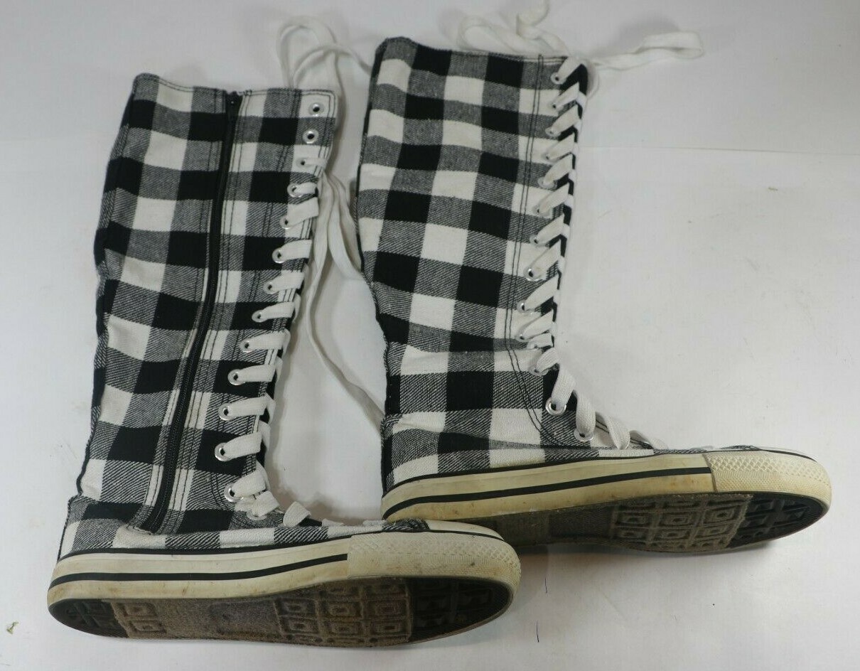 Black & White Knee High Sneakers Zip Cotton 15″ Tall Women’s US Size 4