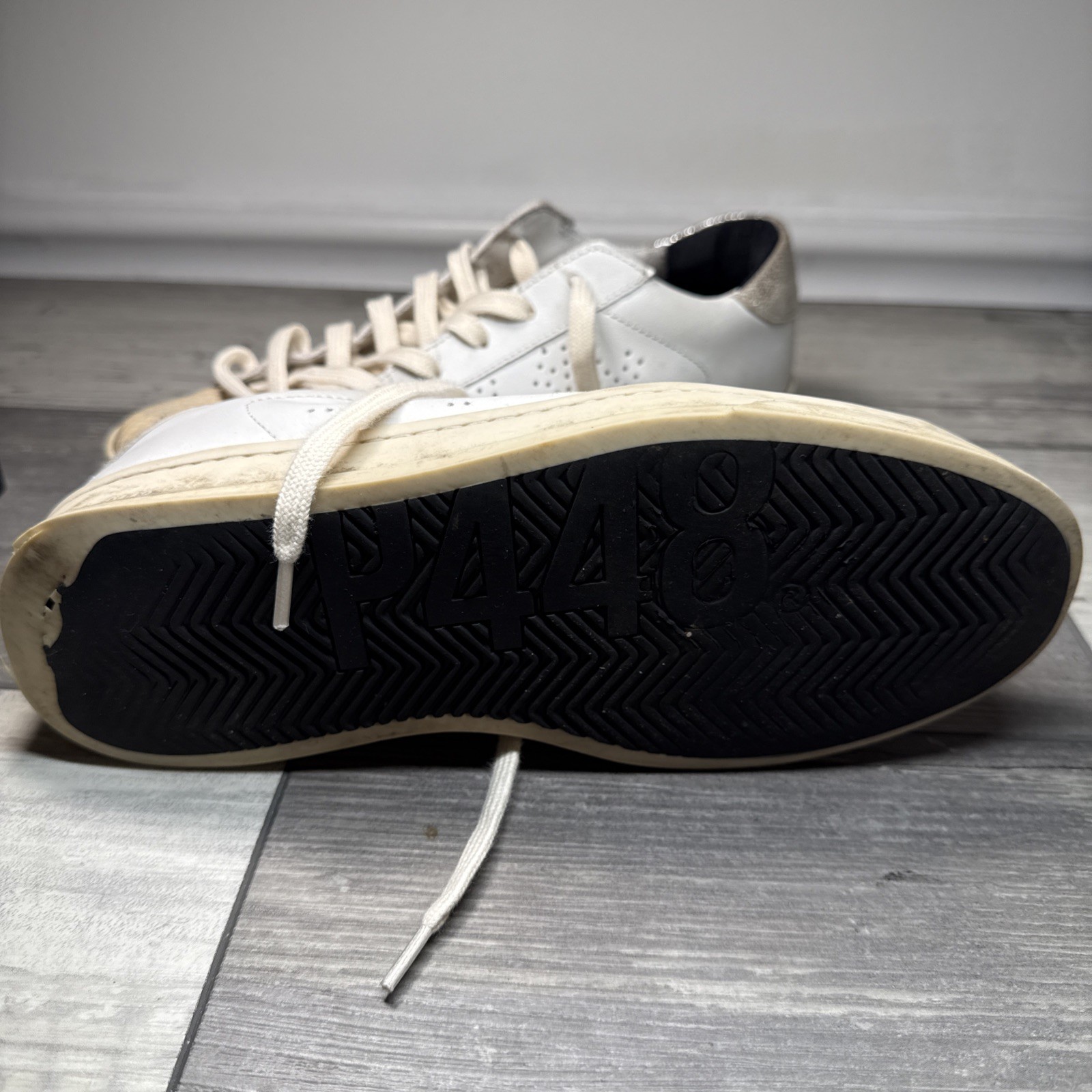 P448 Sneaker 6.5 White with Silver Glitter. Preowned See Photos Provided
