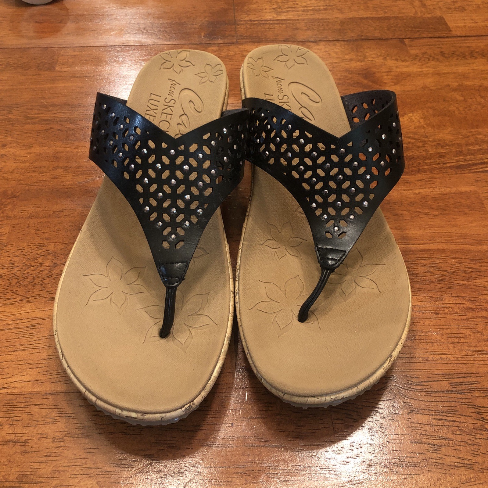 NEW Skechers Cali Beverlee – Pier Stroll Sandals Thongs Flip Flops Black Size 10