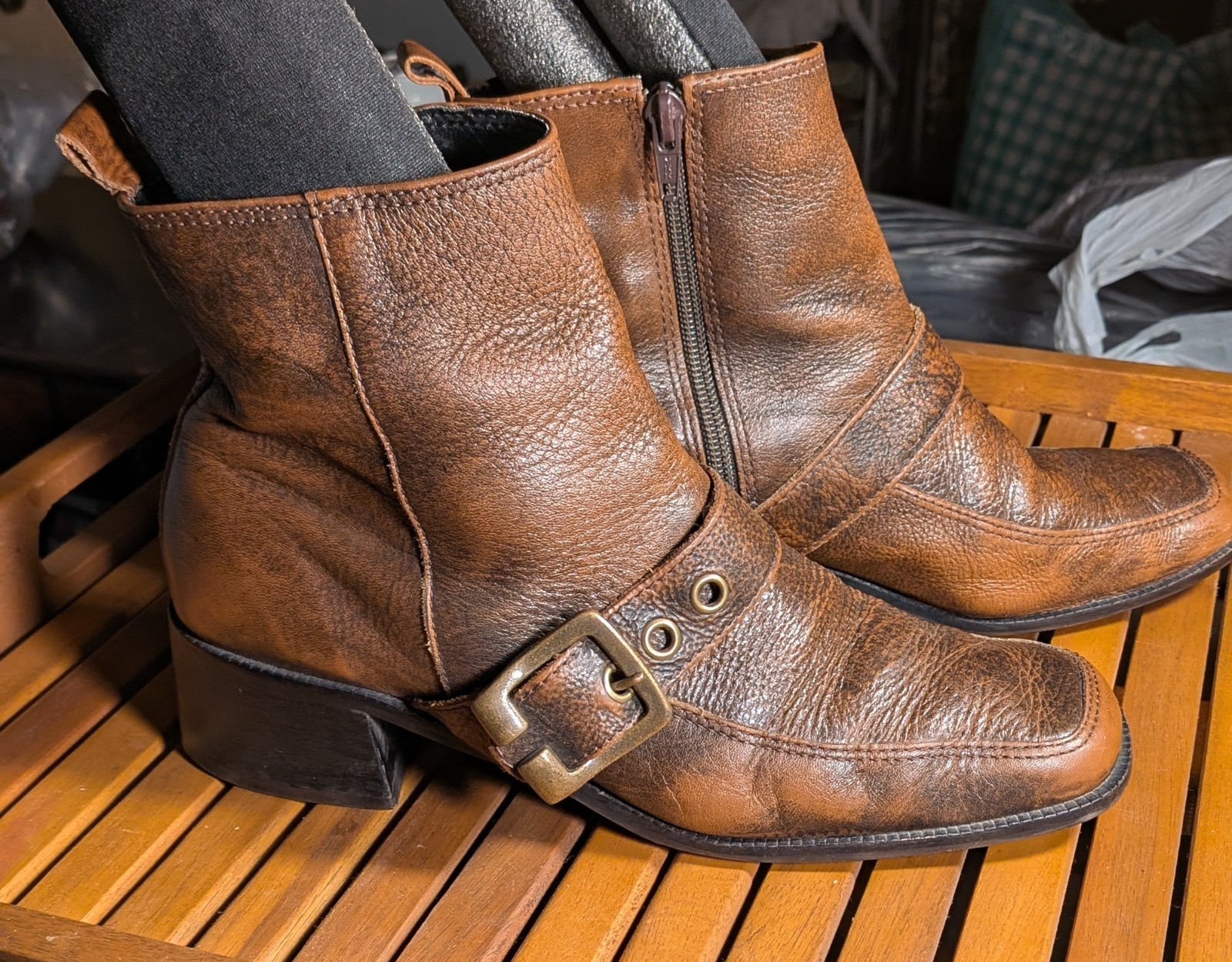 Brown western Wister Buckle Ankle Boots