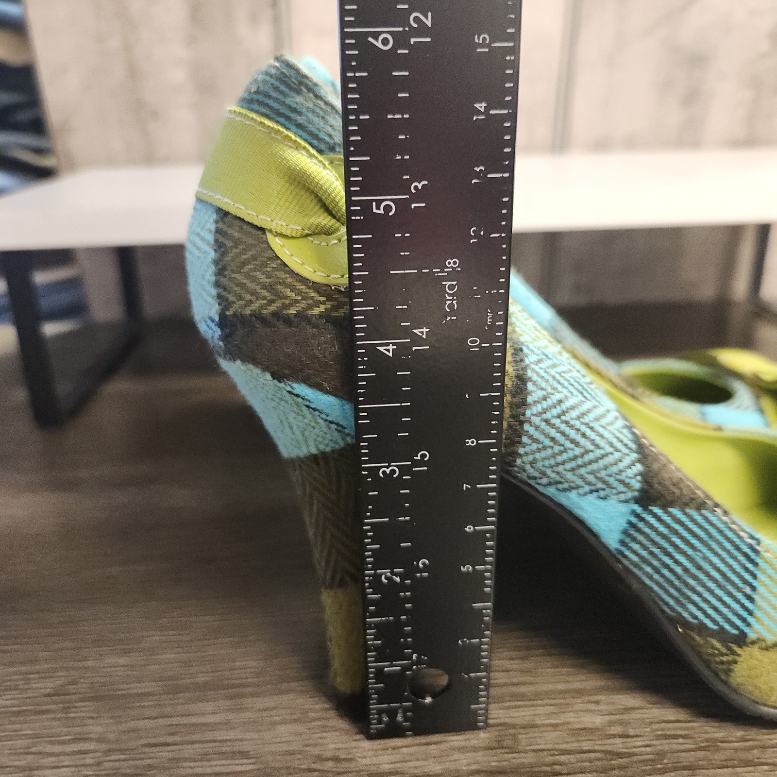 Amanda Smith Pumps Womens 8.5M Blue Green Plaid Bow Heel Preppy Academia