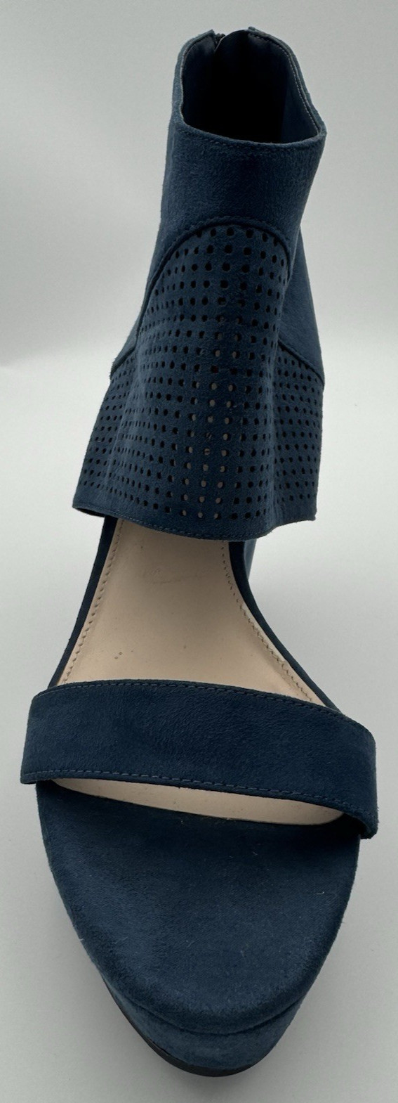 Bar III Siren Platform Ankle Zipper Cuff Wedge Blue Wing Teal Suede Shoes 10M