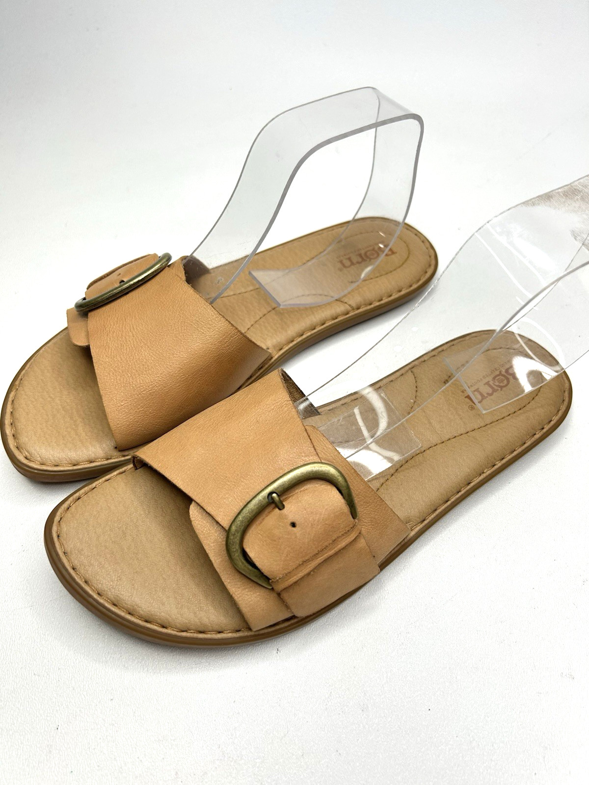 BORN Sandals Womens 9M Tan Miarra Buckle Leather Slides Bohemian Beach Comfort