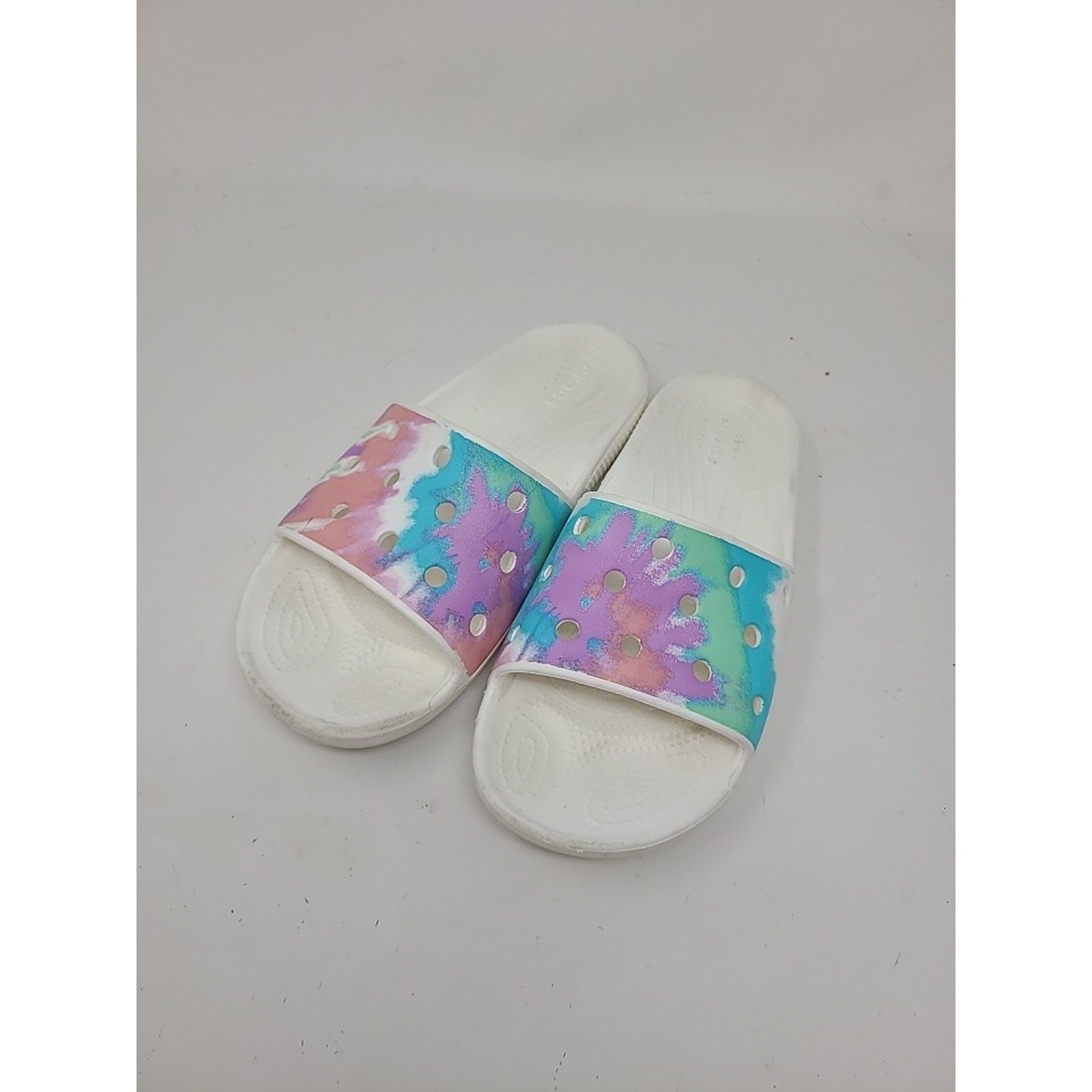 Crocs Classic Womens Size 8 Pink Blue Pastel Tie-Dye Slide Sandals