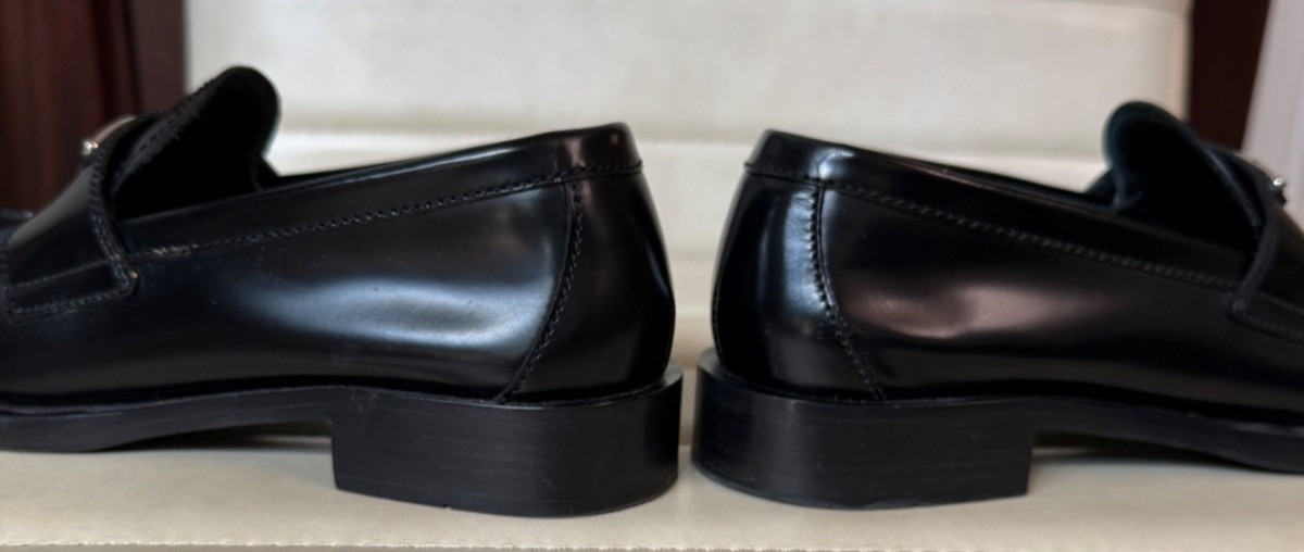 PRADA Womens Black Leather Metal Triangle Logo Loafers Shoes