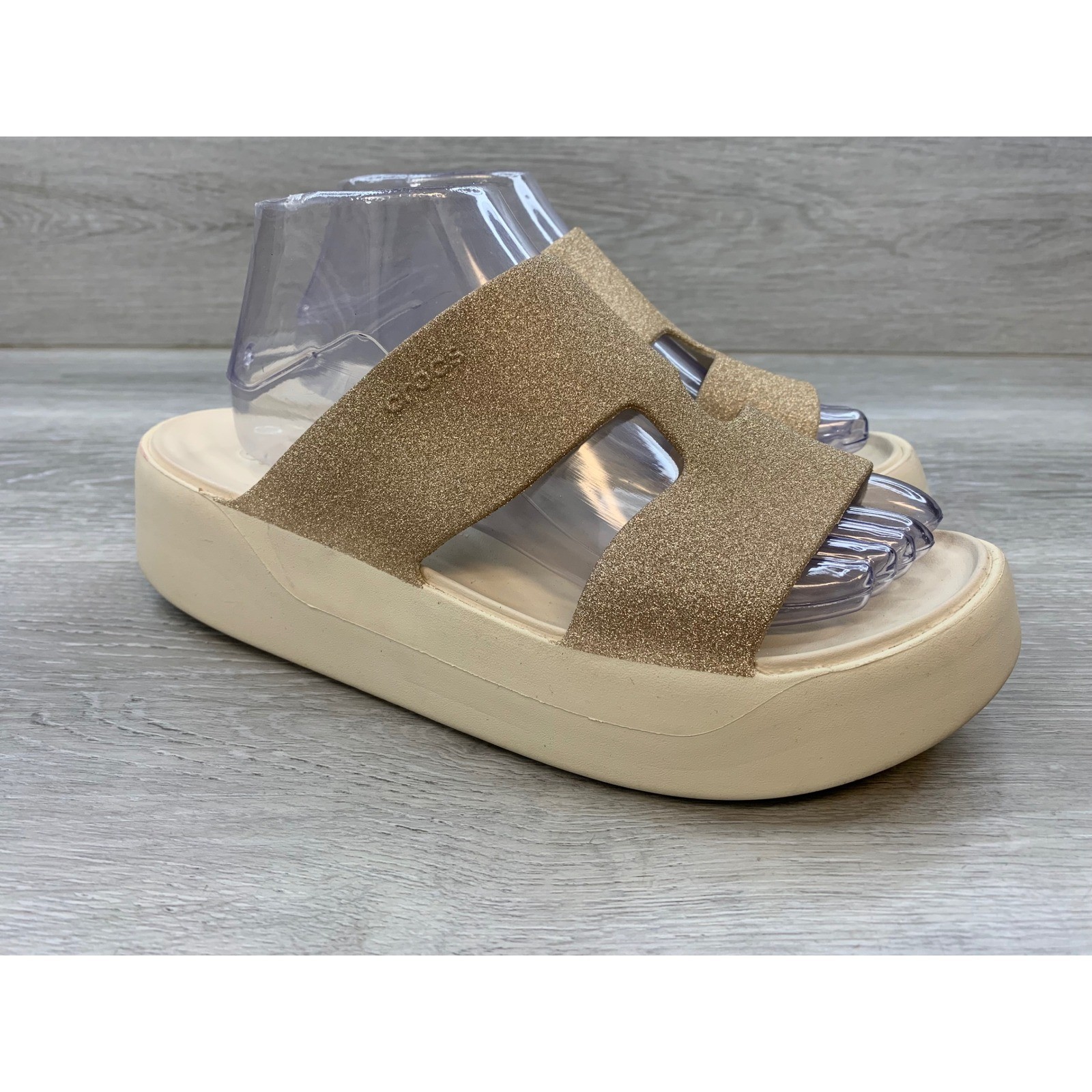 Crocs Brooklyn Women’s Sandals Low Wedge Gold Glitter Platform Slide 10 Shoes