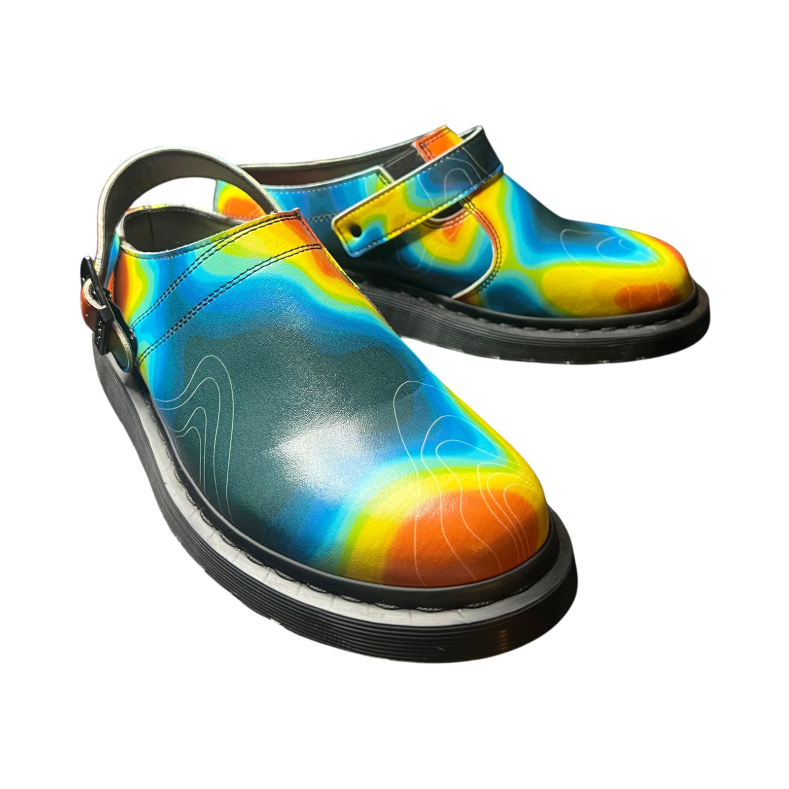 Dr Martens Isham Slip-0n Shoe Clog Mule Genix Nappa Leather Heat Map Sz 9 W 8 M