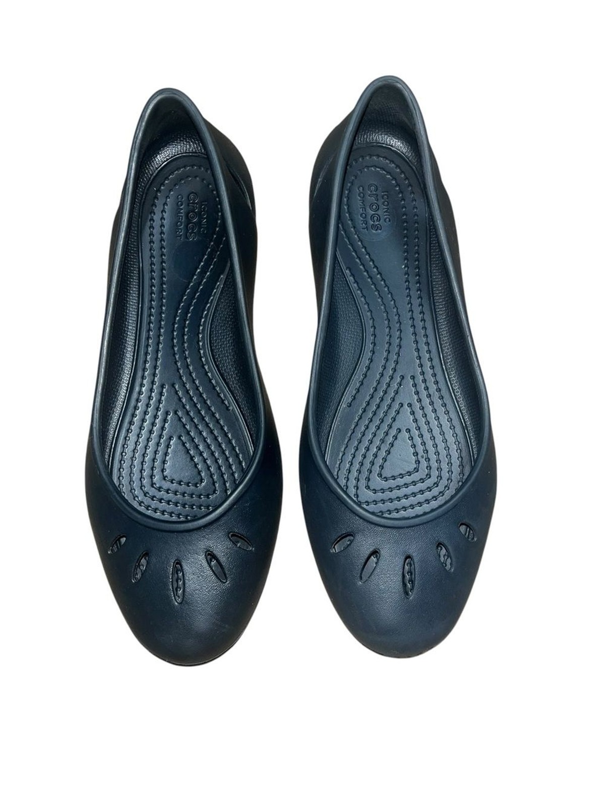 Crocs Kelli Flat Womens 8 Black Slip On Ballet Flats Cutout Loafers Shoes