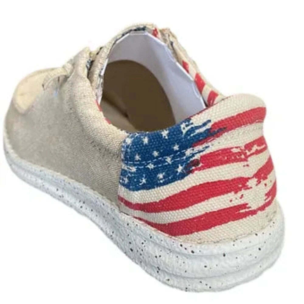 New! Roper Women’s Tan CANVAS SHOE w/ USA FLAG HEEL Size 5 6 7 8 9 10 11
