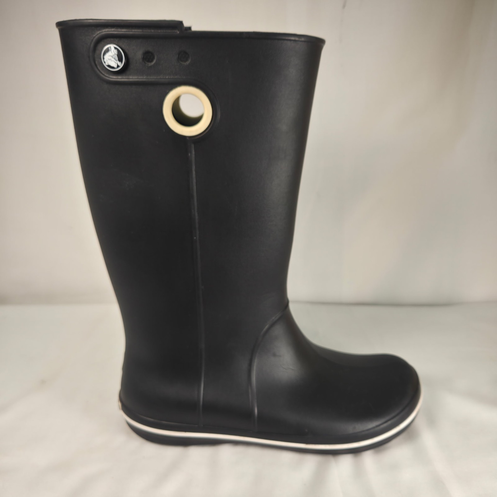 Crocs Tall Rain Boots Jaunt Black With White Trim Womens Size 8