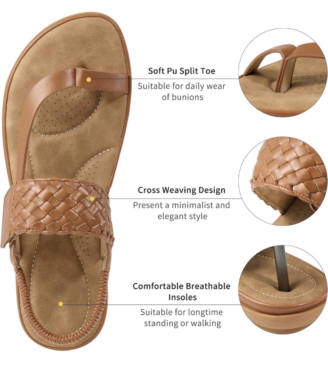 Women’s Brown Thong Sandals Woven Braided Straps Hook & Loop Elastic Back 12