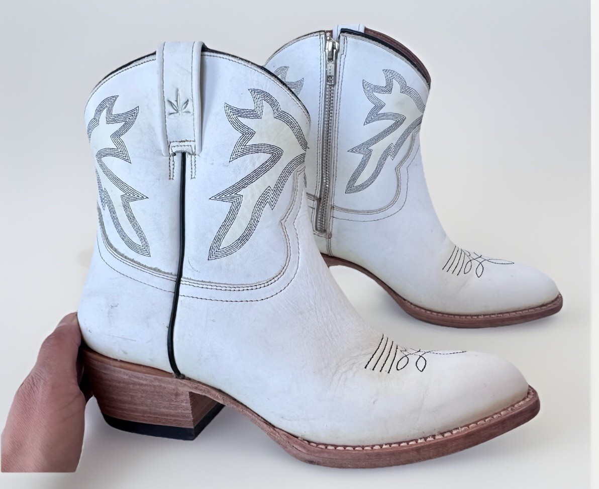Mezcalero Maye White Leather Western Cowgirl Moto Short Boots Shoes Size 9