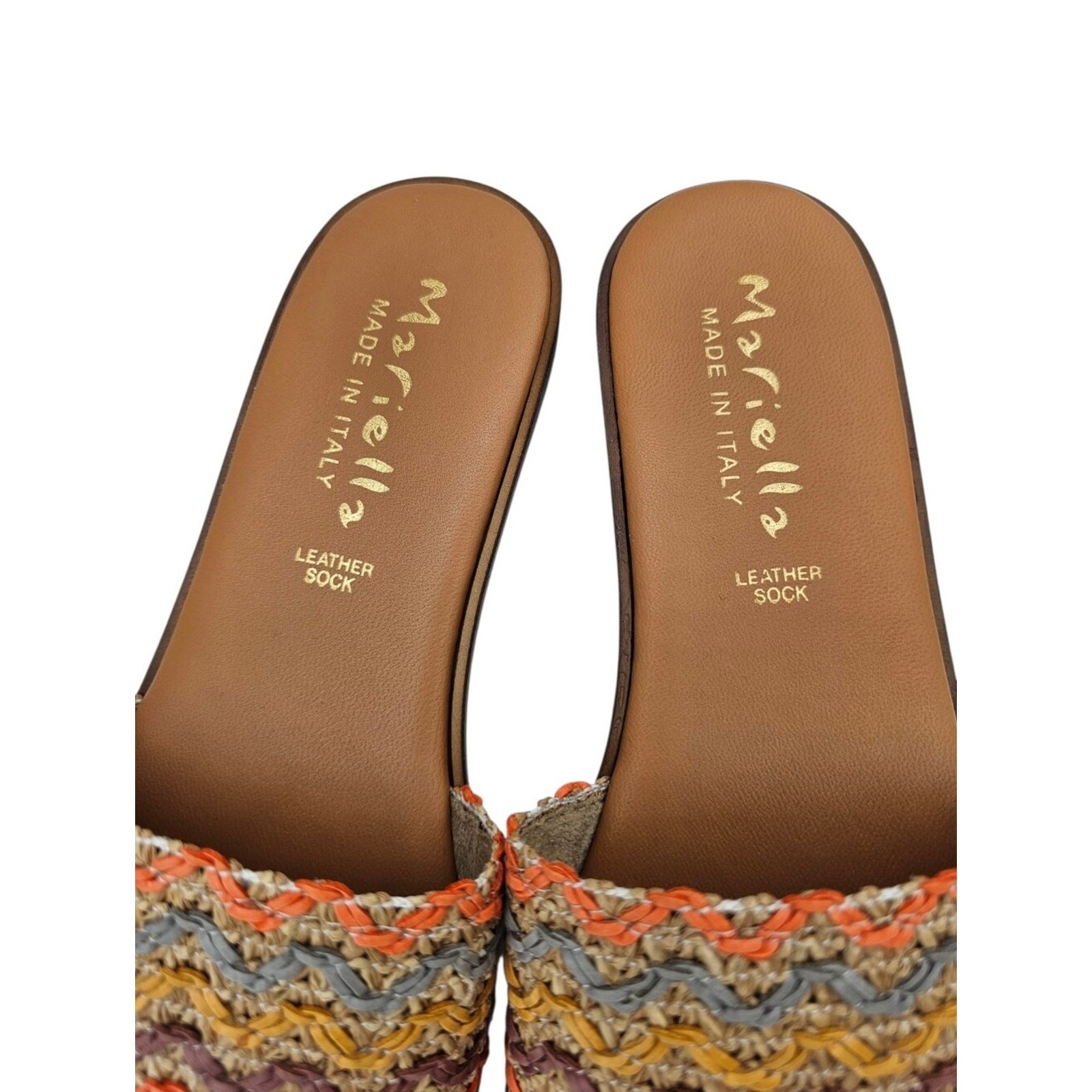 Mariella Multicolored Chevron Woven Raffia Leather Flat Slide Sandals Womens 8