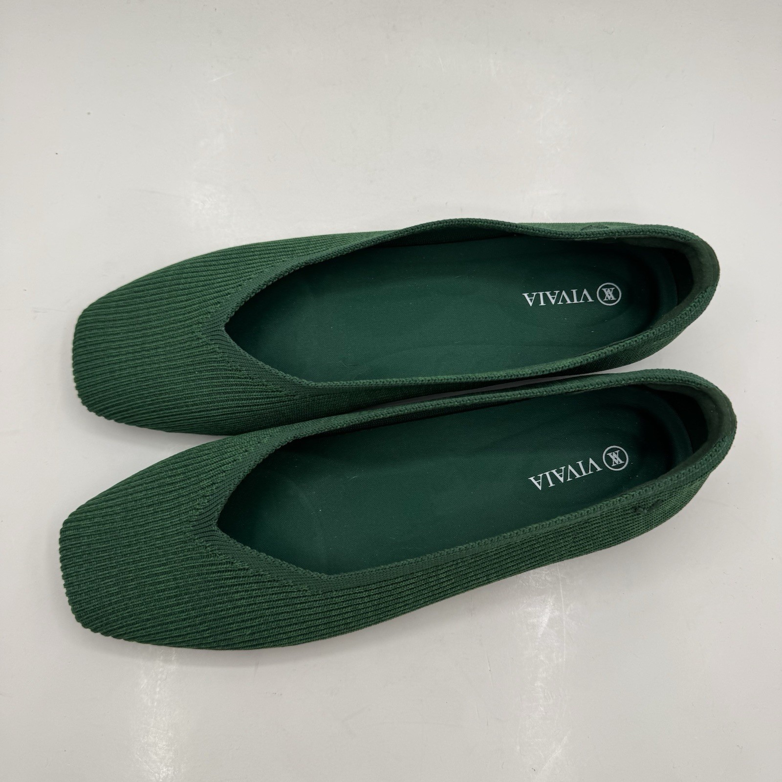 Vivaia Margot 2.0 Square Toe V Cut Washable Knit Ballet Flats Green 41.5 US 10